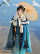 Types of hanfu featuring Tang-style chest-high dress with elegant winter cloak