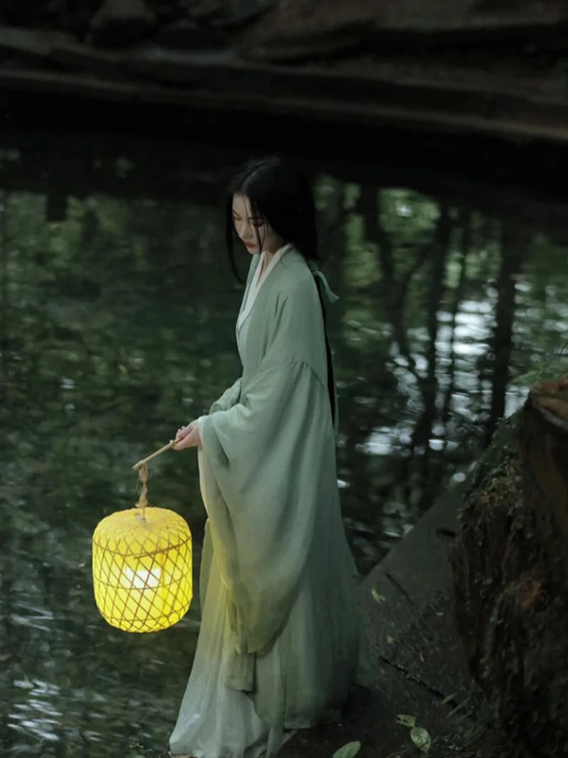 Elegant Wei Jin inspired hanfu outfit with long sleeves and traditional layered design
