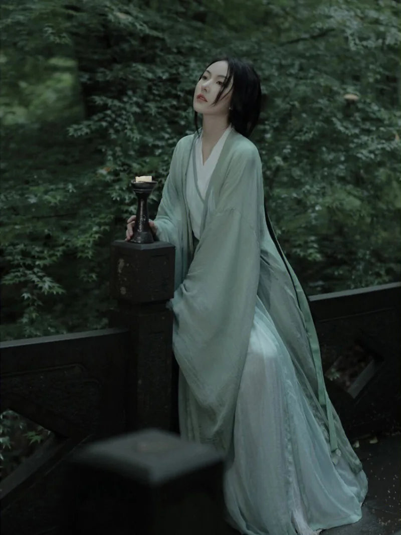 Elegant Wei Jin inspired hanfu outfit with long sleeves and traditional layered design