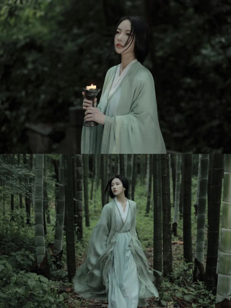 Elegant Wei Jin inspired hanfu outfit with long sleeves and traditional layered design