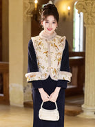 Winter cheongsam dress featuring thickened lining and a stylish vest for warmth and refinement