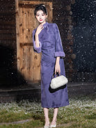 Fleece-lined warm winter cheongsam featuring a classic stand collar and waist-sculpting silhouette
