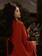 Warring States Hanfu red robe for women, authentic restoration with cross-collar straight hem and voluminous silhouette inspired by Chu culture
