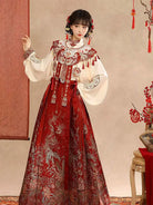 Wedding hanfu red mamian skirt set for marriage, engagement, and festive celebrations