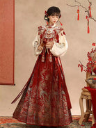 Wedding hanfu red mamian skirt set for marriage, engagement, and festive celebrations