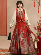 Wedding hanfu red mamian skirt set for marriage, engagement, and festive celebrations