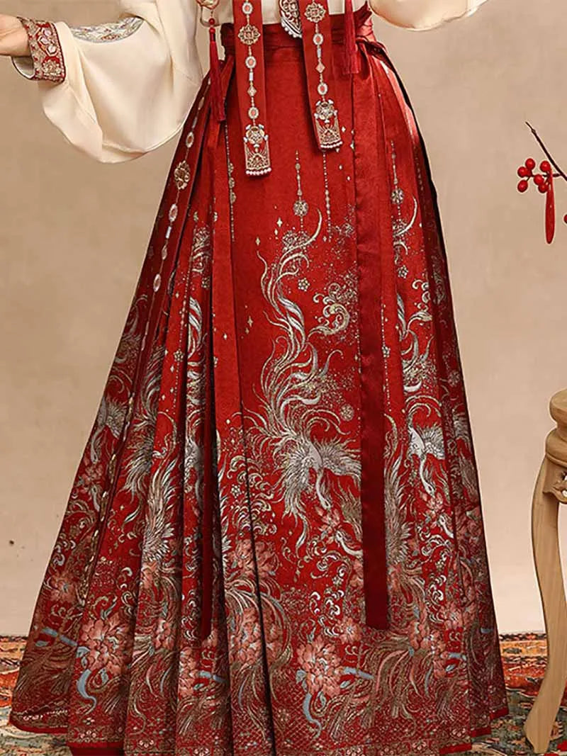 Wedding hanfu red mamian skirt set for marriage, engagement, and festive celebrations
