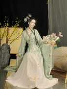 Wei Jin clothing embroidered cross-collar wide-sleeve waist skirt Hanfu dress for women