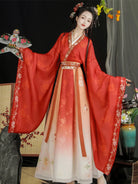 Wei Jin clothing embroidered cross-collar wide-sleeve waist skirt Hanfu dress for women