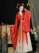 Wei Jin clothing embroidered cross-collar wide-sleeve waist skirt Hanfu dress for women