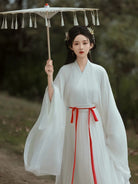 elegant white china dress traditional hanfu style with wide sleeves winter outfit