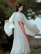 elegant white china dress traditional hanfu style with wide sleeves winter outfit