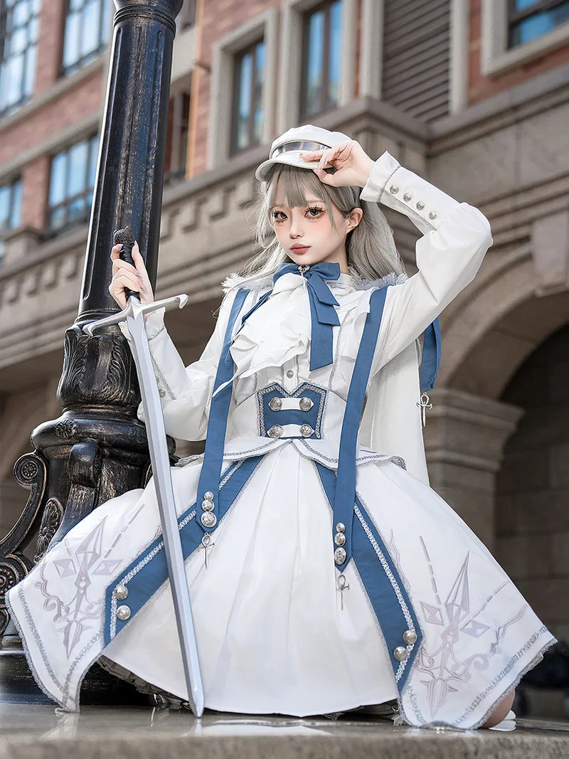 White Lolita Dress | Beautiful Knight Punk Military Style Outfit