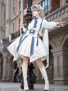 White Lolita dress with knight military punk style shirt and SK skirt set