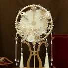 Ivory White and Golden Chinese Bridal Hand  Fan| Pearly