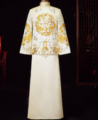 Ivory White and Gold Groom Wedding  Dragon Tang Jacket Set
