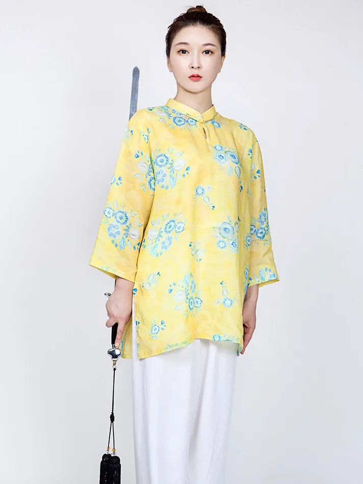 Floral Tai Chi Suit for Women – Ramie Top or Set