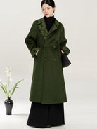 Moss Green Wool Blend Chinese Coat, Song Pants & Knit Top